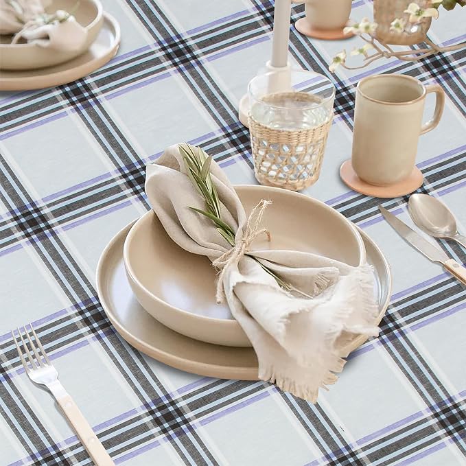 FIFTY FEET 84 * 60 Inch Rectangle Tablecloth, Vinyl Tablecloth with Flannel Backing for Rectangle Tables Waterproof, Spill Proof Plastic Picnic Table Cover for Dining/Camping/Indoor/Outdoor(Plaid-B) - Image 2