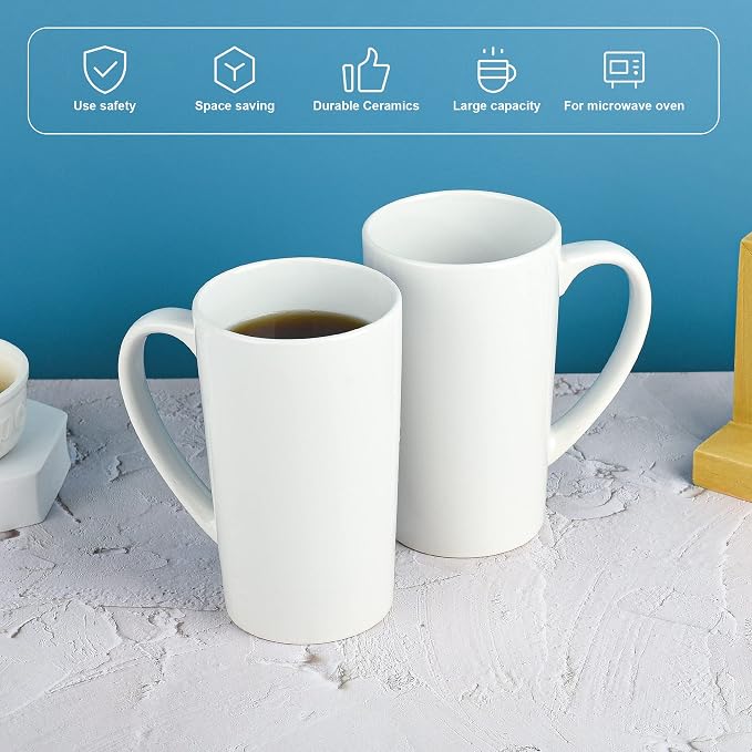 BYCNZB 22oz white Super Large tall Ceramic Coffee Mugs Large Handles Set of 4 - Image 3