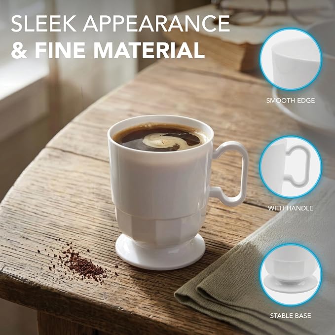 Party Essentials 8-Ounce Hard Plastic Coffee Cup/Tea Mug with Handle, 20-Count, Deluxe White - Image 5