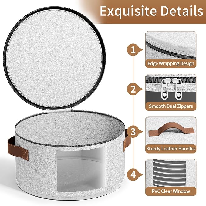 Foyego China Storage Containers, Light Gray, 4 Piece Set | with Lid, Handles & Visible Window, Stackable Moving Boxes for Plates Storage, Sturdy Dish Packing Supplies for Protection - Image 3