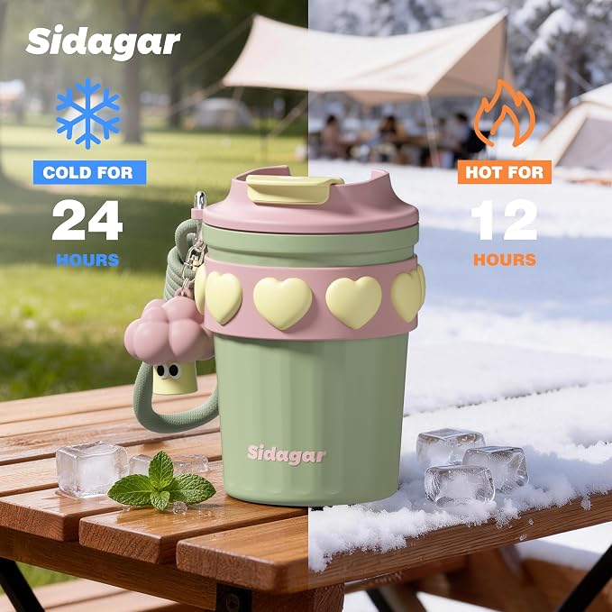 SDGA+ 12 oz Travel Coffee Mug Spill Proof Leak Proof, Stainless Steel Thermal Coffee Cup with Lid, Resuable Cup for Hot and Cold, Portable Tumbler for Women, Green - Image 6