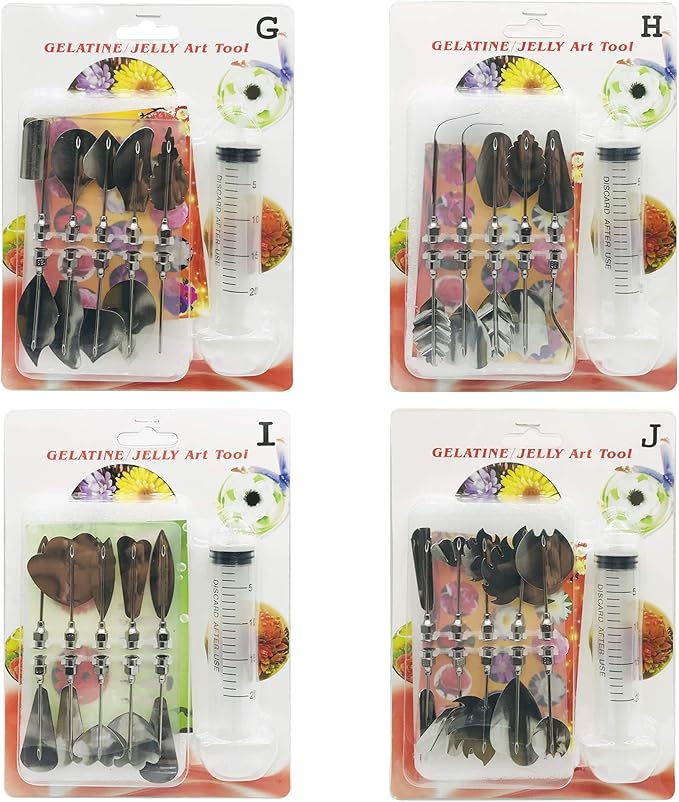 Woohome Art Cake Tools, 3D Gelatin Jelly Tools Includes 40 PCS Gelatin Tools and Making Pudding Pastry Nozzles for Cake Decoration, Jelly Cake making, (Style: GHIJ)