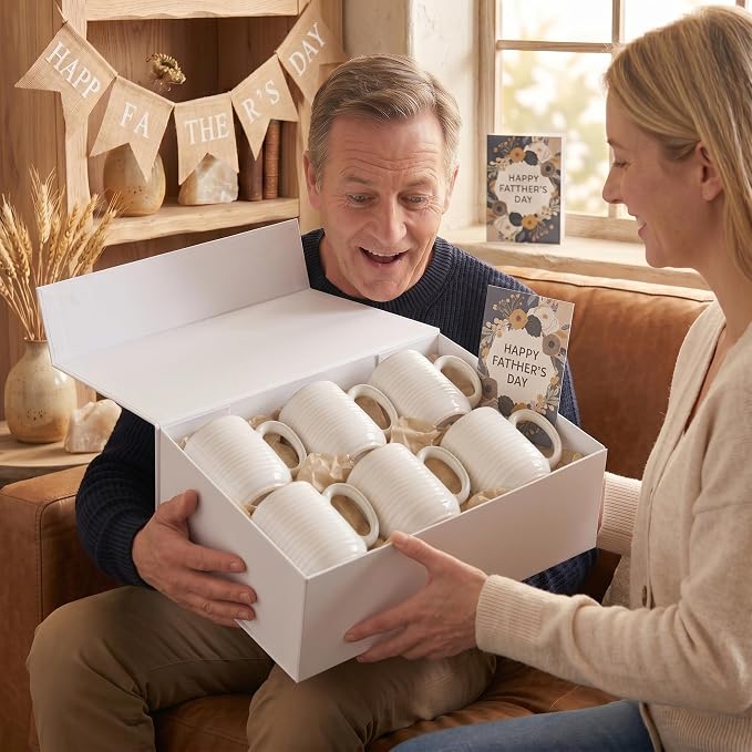 Coffee Mugs, 15 Ounce Coffee Cups Set of 6, Ceramic Tea Cups for Latte Milk Cappuccino Cocoa Mocha, Creamy White Mugs with Handle for Mom and Dad as Gifts, Dishwasher & Microwave Safe - Image 5