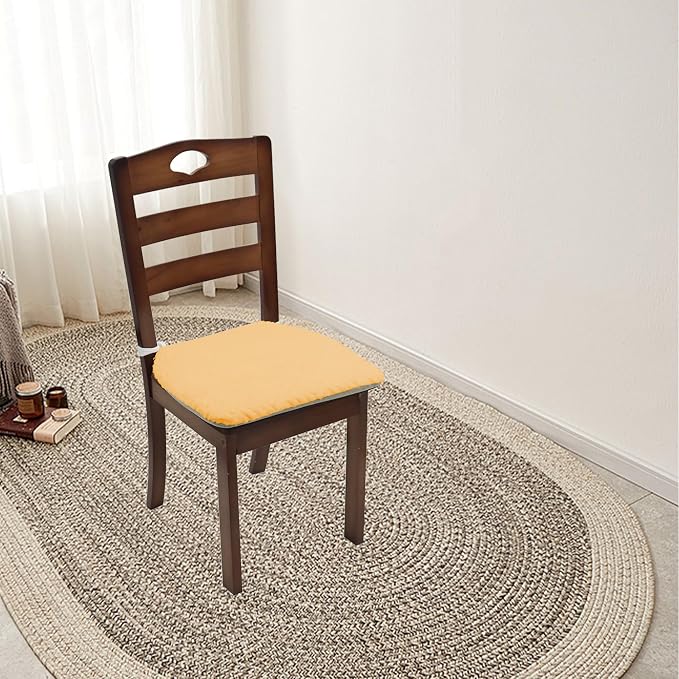 Plush Chair Cushion, Oval Chair Cushion Pad,Ultra Soft Nonslip Seat Pad,Comfortable Chair Cushion Cover,2PCS Memory Foam Chair Seat Cushion for Home Office Kitchen Dining Chairs Yellow - Image 7