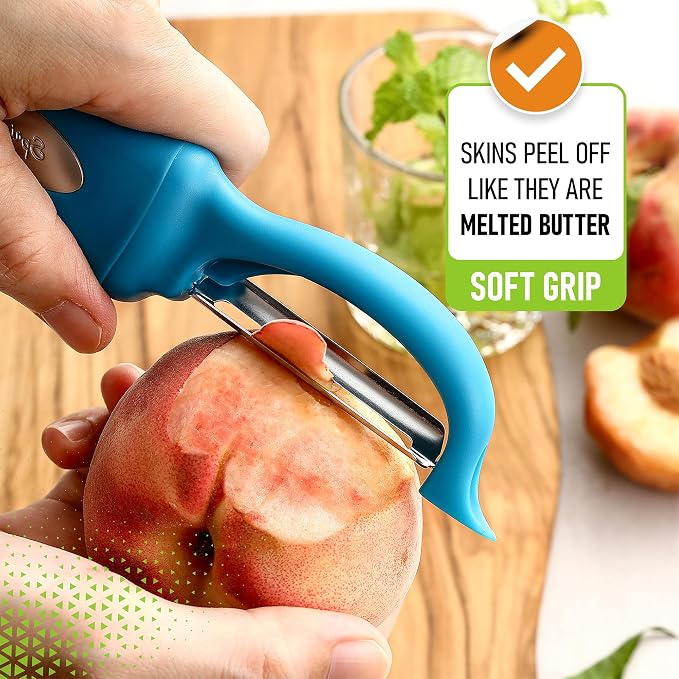 Spring Chef Swivel Vegetable Peeler with Soft Grip Handle, Set of 2, Teal | Premium Potato Peeler w/ Ultra Sharp Stainless Steel Blades, Multifunctional Veggie Peeler for Apple, Carrot, Cucumber, Fruit - Image 4