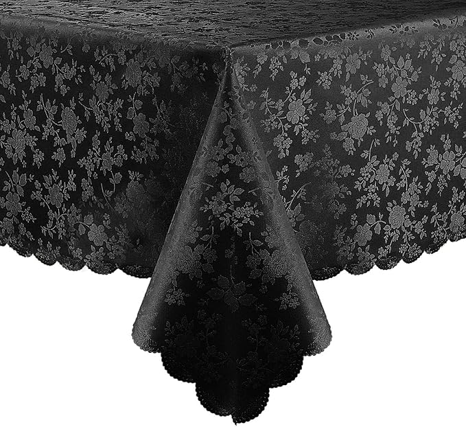 Smiry Rectangle Waterproof Heavy Duty Vinyl Tablecloths, 60 x 140 Inch | Wipeable Washable Floral Embossed Table Cover for Kitchen and Dining Room, Indoor & Outdoor Use, Black by Smiry