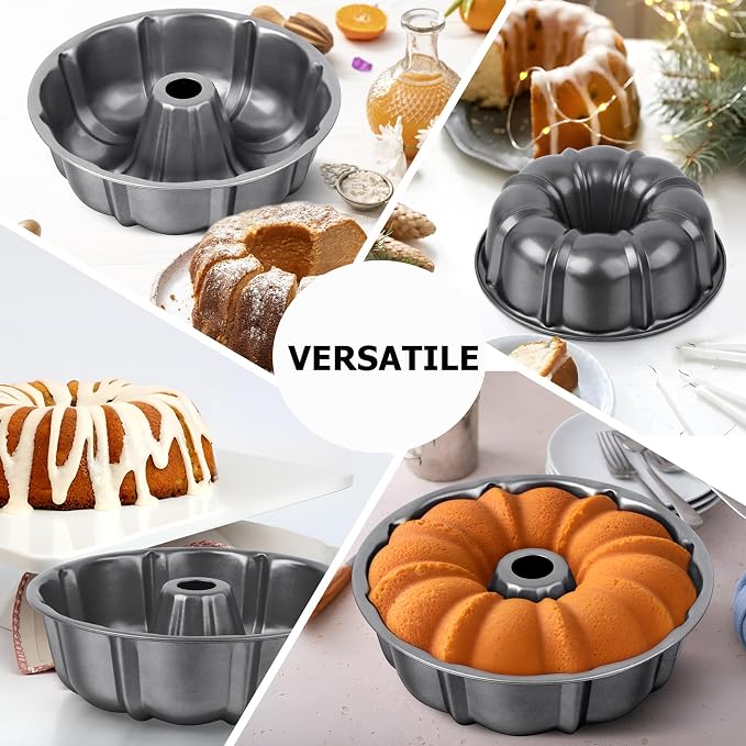 TeamFar 10 Inch Nonstick Cake Pan, 10 Cups Fluted Tube Cake Pan for Baking | Heavy Duty Carbon Steel Round Baking Tray for Making Jello/Monkey Bread/Chocoflan, Non Toxic, Easy Clean - Gray - Image 7