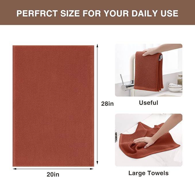 Homaxy 100% Cotton Oversized Waffle Weave Kitchen Towels 6-Pack, Rust | 20 x 28 Inches, Ultra Soft Absorbent Dish Towels, Quick Drying Large Cleaning Towels - Image 3