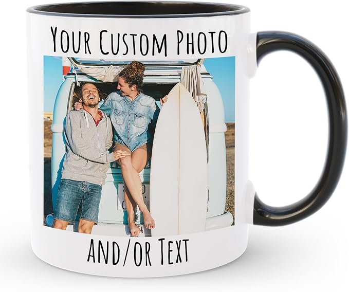 Personalized Coffee Mug | Custom Photo Text or Logo Ceramic Mug | Customized 11 Oz Tea Cup – Unique Gift for Men & Women | Taza Personalizadas Design with Picture and Words | White – Black by Homebee