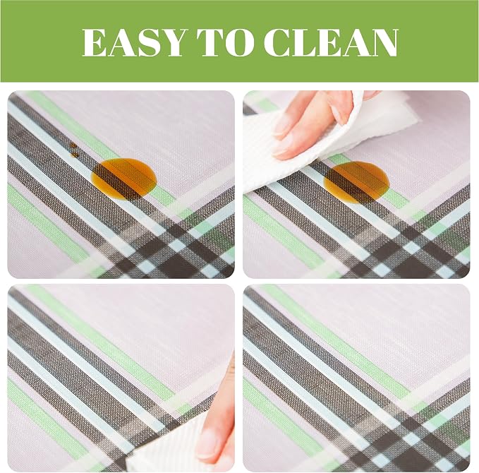 FIFTY FEET 70 * 52 Inch Rectangle Tablecloth, Vinyl Tablecloth with Flannel Backing for Rectangle Tables Waterproof, Spill Proof Plastic Picnic Table Cover for Dining/Camping/Indoor/Outdoor(Plaid-C) - Image 4