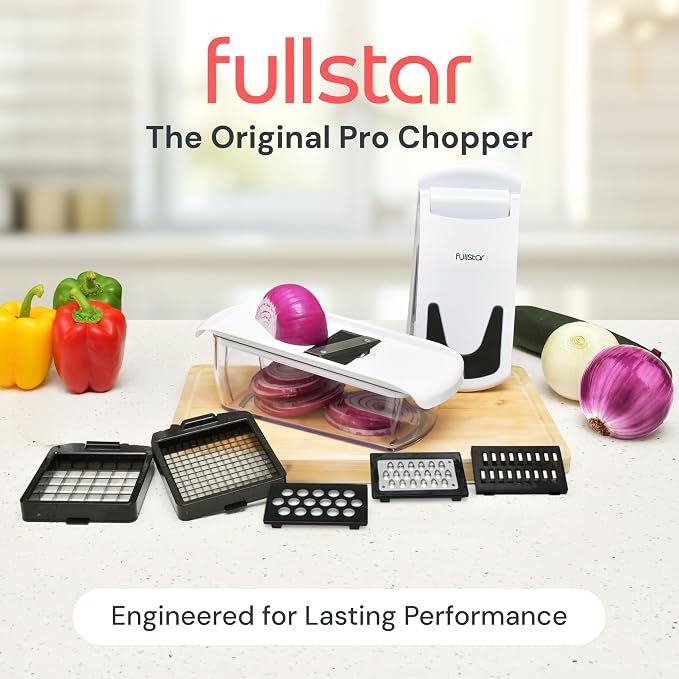 Fullstar Pro Original Vegetable Chopper & Mandoline Slicer Kitchen Gadget | 6 in 1 Veggie Slicer, Onion & Fruit Cutter with Sharp Stainless Steel Blades & Container, All-in-One Meal Prep Tool (White) - Image 2