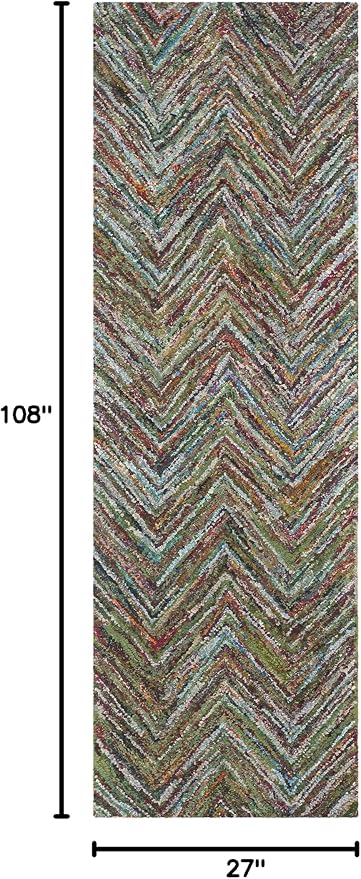 SAFAVIEH Nantucket Collection Runner Rug - 2'3" x 9', Blue & Multi, Handmade Modern Abstract Chevron Cotton, Ideal for High Traffic Areas in Living Room, Bedroom (NAN141C) - Image 2