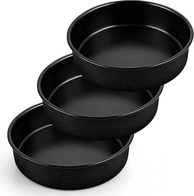 P&P CHEF 7 Inch Cake Pan Set of 3, Non-Stick Round Cake Pans | Round Cake Tins for Tier Smash Cakes, Baking Pans Set & Essential Bakeware, Stainless Steel Core & Leak-Proof by PPCHEF