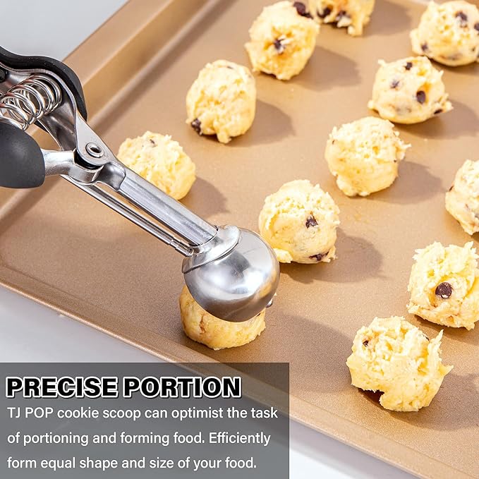 Small Cookie Scoop 2 tsp, Professional Stainless Steel Ice Cream Scoop 30 mm, Melon Baller Scoop Good Soft Grips, Quick Trigger Release