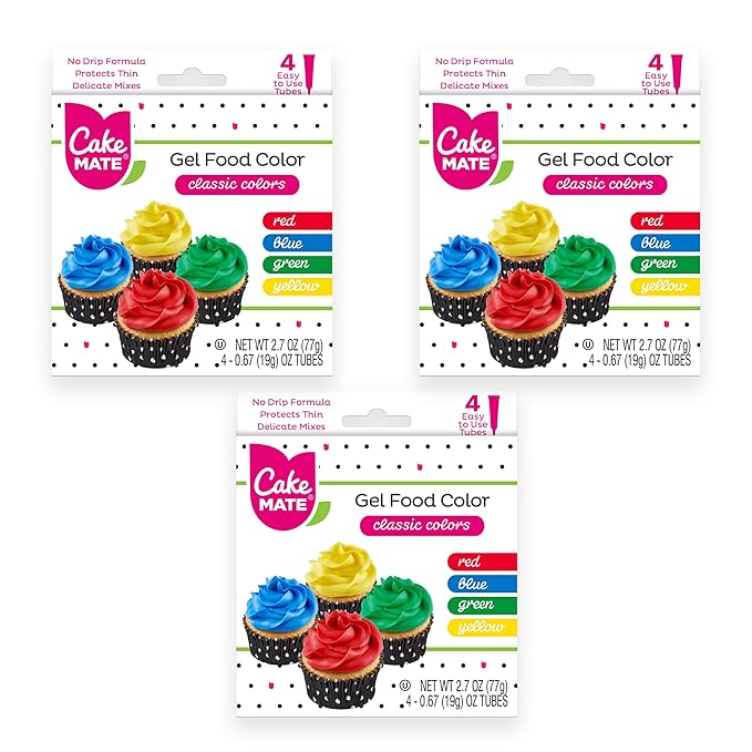 Cake Mate 3 Pack Gel Food Coloring Set – Blue, Red, Green, Yellow (0.67 oz per Gel Tube) – Perfect for Cookie, Cake, Cupcake & Dessert Decorating, Total 8.1oz