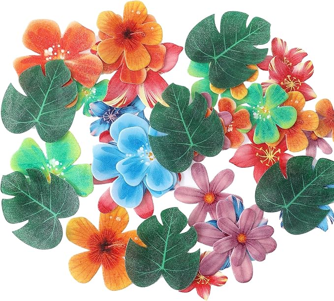 64pcs Edible Tropical Turtle Leaves Flowers Cake Toppers THJ Edible Palm Leaf Flowers Cupcake Toppers Wafer Paper Leaves Decorations for Jungle Hawaii Theme Baby Shower Kids Birthday Party Supplies - Image 5