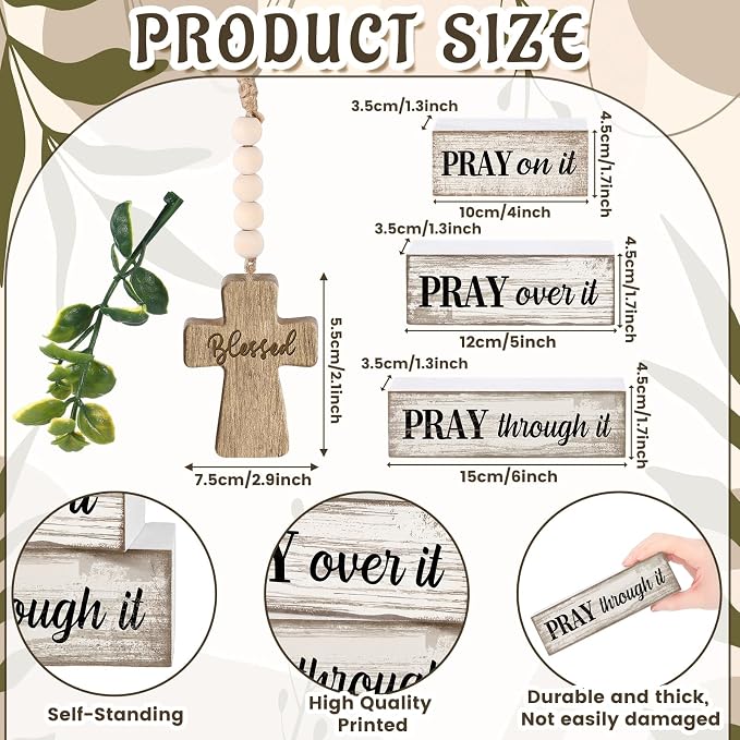 Moucuny 4 Pcs Christian Table Decor Wooden Cross Wooden Bible Verse Sign Inspirational Religious Christian Centerpiece Pray Block Signs Farmhouse Table Decoration for Mother's Day - Image 3