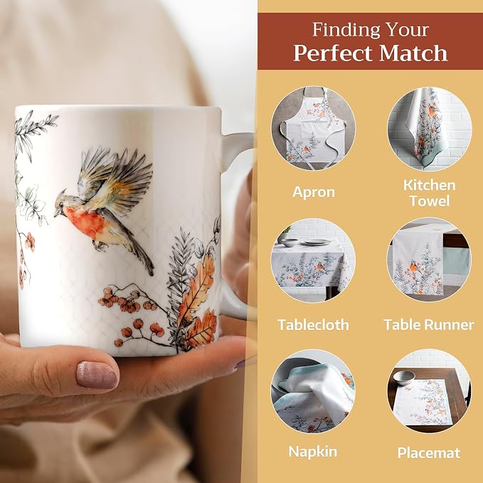Maison d' Hermine Coffee Mug with Handles Tea Cups (15 Ounce, Pack of 1) | Fine Bone China Coffee Mugs for Hot Beverages Cappuccino Latte Home Spring Summer -Whitish Shabby Chique - Winter Robin - Image 6