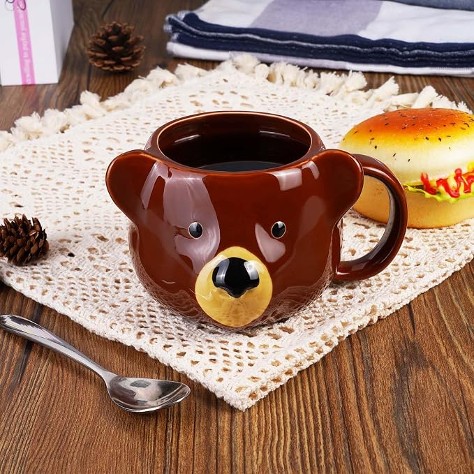 Bear Mug 14 oz Ceramic Coffee Mug 3D Porcelain Tea Cup for Women & Men - Kawaii Bear Gifts for Christmas, Housewarming, Birthday - Brown - Image 5
