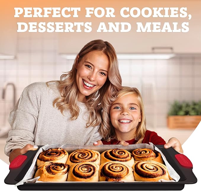 Premium Non-Stick Baking Sheets Set of 3 - Deluxe BPA Free, Easy to Clean Racks w/Silicone Handles - Bakeware Pans for Cooking Baking Roasting - Lets You Bake The Perfect Cookie or Pastry Every Time - Image 5