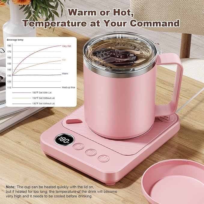 Felibeaco Coffee Mug Warmer & Mug Set for Desk, Smart Coffee Cup Warmer with 16oz Heated Mug, Cup Heater with Auto Shut Off for Office/Home, Coffee Gifts for Women/Men/Dad on Father‘s Day, Pink - Image 3