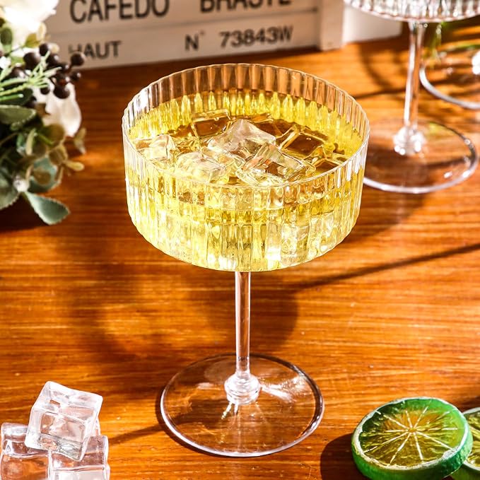 Jingmore 100 Pcs Ribbed Martini Glasses 10 oz Disposable Plastic Vintage Ribbed Coupe Glasses Unbreakable Dessert Parfait Glassware for Wedding Birthday Party Supplies (Clear) - Image 7
