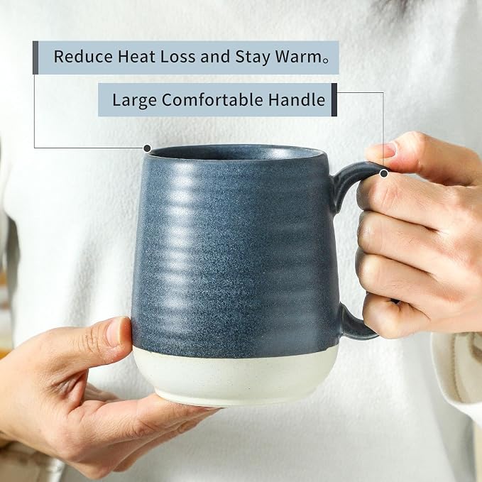 Hasense Coffee Cups, 15 oz Coffee Mugs Ceramic with Handles Set of 6, Tea Cup for Home and Office, Stylish Colorblocking Mug for Coffee, Tea, Latte, Cocoa, Dishwasher Microwave Safe, Deep Blue - Image 4