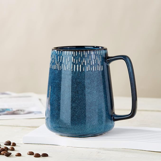 24 oz Large Ceramic Coffee mugs, Extra Large Cup, Big Handle (star blue) | Extra Large Tea and Coffee Cups, Large Handle Coffee Mug for Office and Home, Microwave and Diahwasher Safe - Image 3