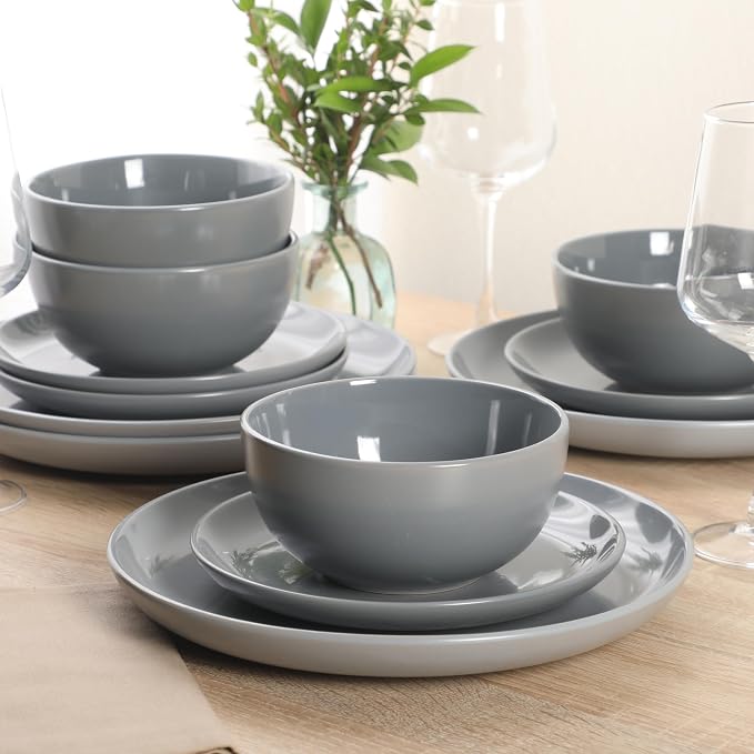 Gibson Home Rockaway 12 Piece Plates and Bowls Matte Outside/Shiny Inside Glaze Service for 4 Dinnerware Set - Blue - Dishwasher and Microwave Safe - Image 5