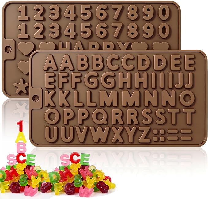 2PCS Silicone Molds for Chocolate,Number Letter Molds,Reusable Candy Molds with Happy Birthday Decorating Symbols,Mini Size Alphabet Decorating for Birthday Cake Lollipop Fondant Chocolate by Fimary