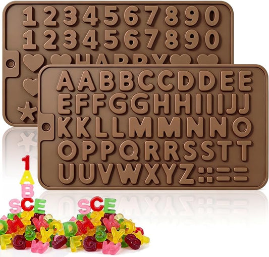 2PCS Silicone Molds for Chocolate,Number Letter Molds,Reusable Candy Molds with Happy Birthday Decorating Symbols,Mini Size Alphabet Decorating for Birthday Cake Lollipop Fondant Chocolate by Fimary