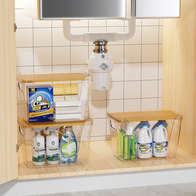 Delamu 3 Pack Trash Bag Dispenser, Stackable Garbage Bag Holder | Clear Acrylic Organizer Bins for Under Sink Organization, Pantry Storage, Cabinet, Kitchen, Laundry, Bathroom - Image 3
