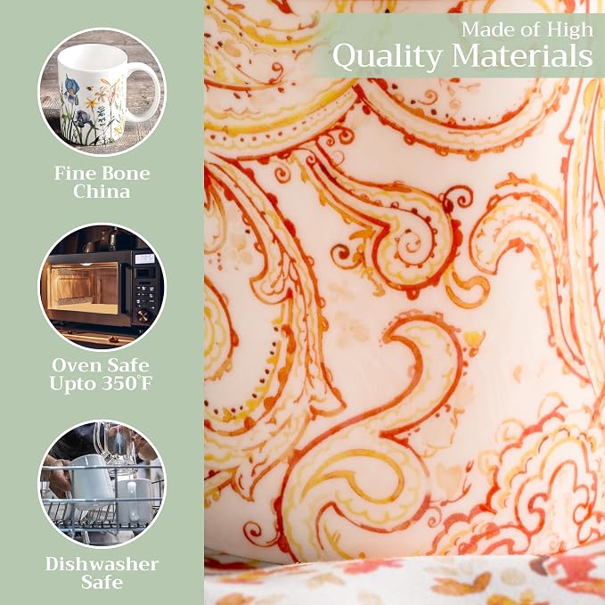 Maison d' Hermine Coffee Mug with Handles Tea Cups (12 Ounce, Pack of 1) | Fine Bone China Coffee Mugs for Hot Beverages Cappuccino Latte Home Hotel Spring Summer -Palatial Paisley - Paisley Autumn - Image 3