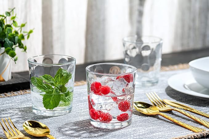Set of 12 Elegant Everyday Stackable Drinking Glasses - Includes 4-17oz Highball Tumbler Glassware, 4-13oz DOF Rock Glasses, 4-7oz Juice Glasses for Mixed Drinks, Water, Beer, Wine. - Image 3