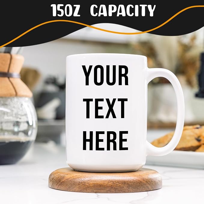 Personalized Coffee Mug 15 Oz, Custom Picture Text or Logo Ceramic Mug, Customized Gift for Men & Women, Taza Personalizada with Photo and Words, Customizable Large Tea Cup | White - Image 2