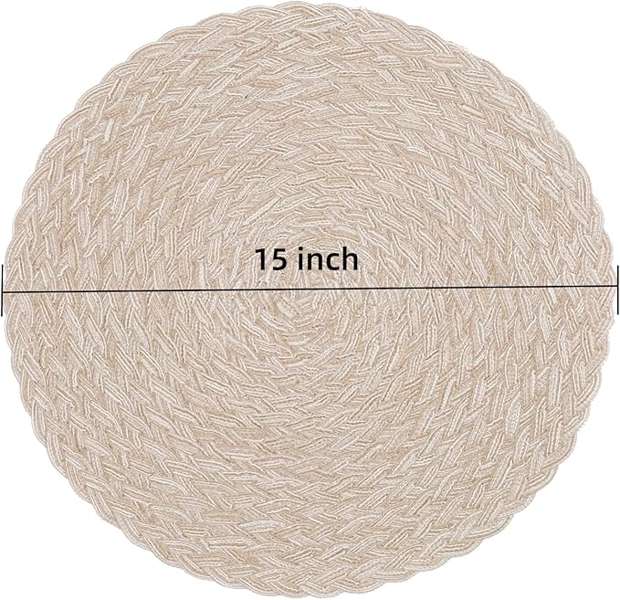 SHACOS Round Braided Placemats 15 inch Set of 6 Thick Boho Kitchen Table Placemats for Home Wedding Party (T-Beige, 6) - Image 2