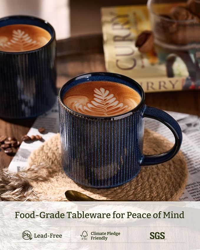 famiware Coffee Mug Set for 4, Star 16 oz Catering Mugs Cup Set with Handle for Coffee, Tea, Cocoa, Milk - Ceramic Stoneware Drinkware Set, Nebulas Blue - Image 2