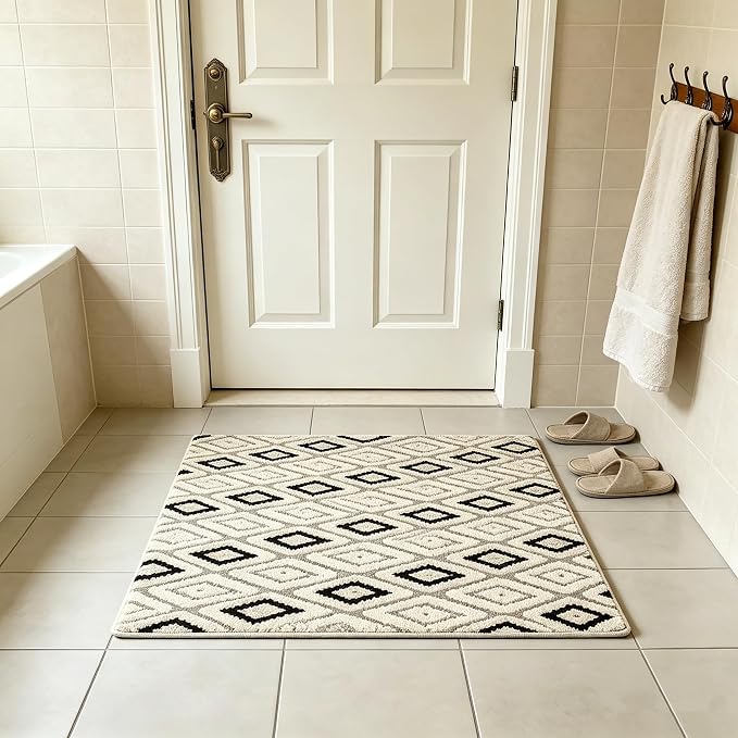 Indoor Doormat 2'x3', Geometric Boho Entrance Mat for Porch, Diamond | Soft Cozy Fluffy Mid Pile Machine Washable Non Slip Small Accent Rug for Entryway Front Door Sink Indoor Entrance Bathroom - Image 3