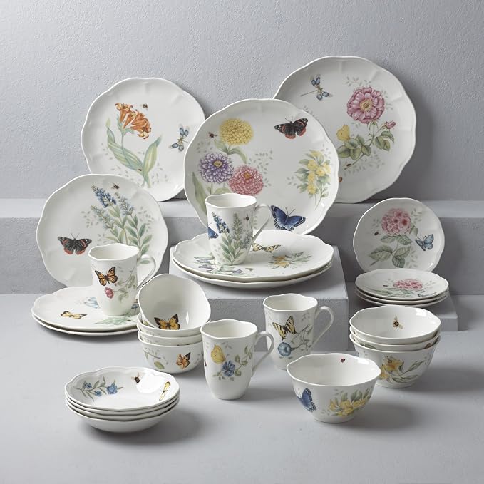 Lenox Dinnerware Set, Butterfly Meadow 28-Piece Set, Service For 4, Porcelain Plates With Scalloped Edges, Plates And Bowls Sets, Microwave Safe, Dishwasher Safe, Home & Kitchen (28 Piece, Assorted) - Image 3