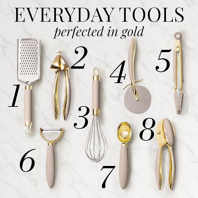 Styled Settings Beige and Gold Utensils Set, 23-Piece | Silicone Nonstick Cooking Tools with Garlic Press, Can Opener, Measuring Cups, Utensil Holder - Luxury Kitchen Accessories - Image 5