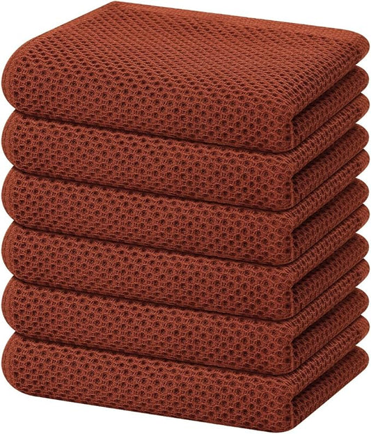 Homaxy 100% Cotton Waffle Weave Kitchen Dish Towels 6-Pack, Rust | 13 x 28 Inches, Ultra Soft Absorbent Dish Towels, Quick Drying Cleaning Towels by Homaxy