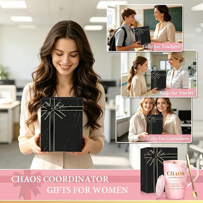 ShinnyWis Thank You Gifts for Women, Chaos Coordinator Appreciation Birthday Christmas Boss Day Gifts for Boss Lady Coworker Teacher Nurse Manager, 14 oz Pink Marble Gold Print Coffee Mug & Gift Box - Image 8