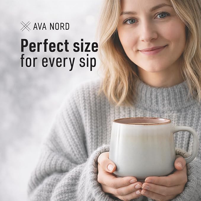 Ava Nord Large Stoneware Ceramic Coffee Mugs Set of 2-20 oz - Sage Ash | Lead-Free, Non-Toxic, Freezer - Microwave & Dishwasher Safe, Comfortable Handle, Aesthetic Nordic Design for Tea, Cocoa - Image 4