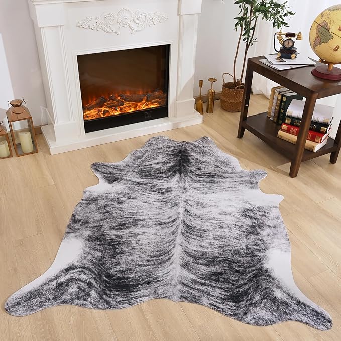 Amearea Premium Faux Cow Hide Rug, Large, Grey, 5.2x4.6 Feet, Animal Print, Rustic, Suede Backing, Non-Slip, Machine Made, Indoor, Adult, Unisex, Stain Resistant, Hand Wash Only, Bedroom, Area Rug by AmeareaDirect