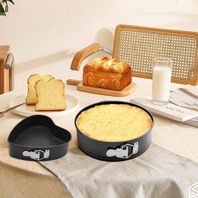 Springform Cake Pan Set of 3 (7, 8, 9 Inch) Heart Round Square Leakproof Nonstick Cheesecake Pans with Removable Bottom Carbon Steel Bakeware - Image 8