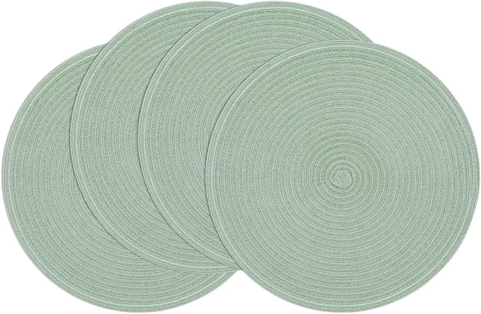 SHACOS Round Placemats Set of 4 Woven Braided Table Placemats 15 inch Cotton Polyester Place Mats Washable Table Mats Indoor Outdoor, Sage Green by SHACOS