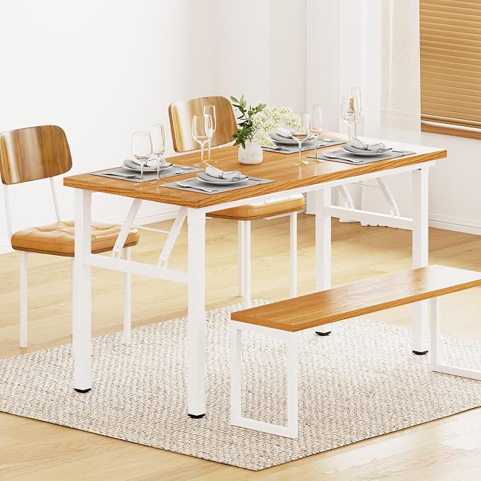 DlandHome 47 Inch Folding Computer Desk, Fully Assembled, Teak White | Foldable Writing Table, Portable Activity Conference Table for Home Office, Wood Top Metal Frame, Collapsible Easy Storage - Image 7