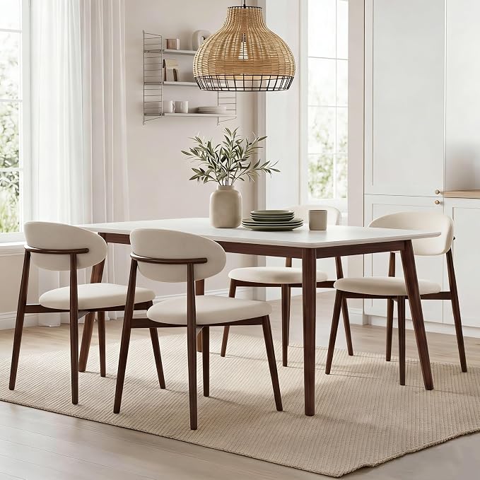 UVV Dining Chairs Set of 4, Metal Kitchen Chairs with Modern Fabric Upholstered for Dining Room, Beige - Image 2