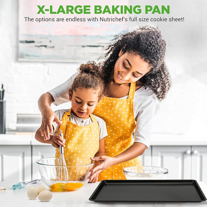 NutriChef Nonstick XL Cookie Sheet Baking Pan - 22" x 16" - Durable Carbon Steel, PFOA Free, Dishwasher Safe, Perfect for Cookies, Cakes, Lasagna, and More - 6 PACK - Image 2