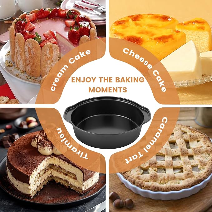 BEWOS 6 Inch Cake Pan Set - 3 Pcs Carbon Steel Round Cake Pans with 100 Pcs Parchment Paper, Round Cake Pans, Nonstick Baking Pans Set with Handle, Dishwasher Safe - Image 5
